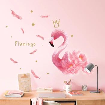 Kūrybos flamingo sienų lipdukai krenta plunksnos romantiška lipdukas lipnios namų stalo fone, sienų dekoras, kambario dekoracija