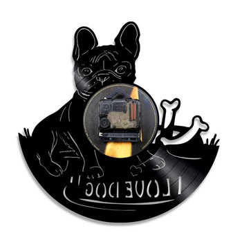I Love Dog LED Backlight Vinilo Įrašas Sieninis Laikrodis prancūzų Buldogas Modernios Sienos Žiūrėti naminių Gyvūnėlių Šuniuką Gyvūnų Dekoratyvinis Apšvietimas