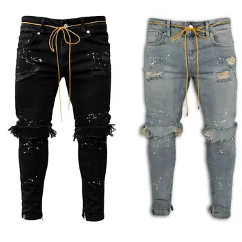 Mados Kulkšnies Užtrauktukas Skinny Jeans vyriški Džinsai Ruožas Sunaikinta Kankina Dažų tašką Dizainas