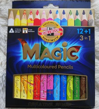 KOH-I-NOOR 12+1 3 viename vaivorykštė pieštukai magija spalvos švino secret garden