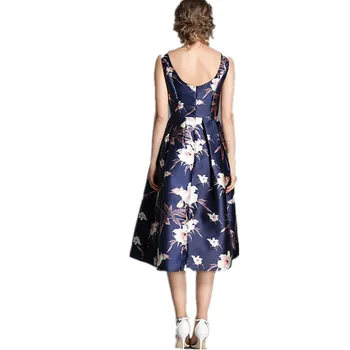 2019 Aukštos Kokybės Naujas Europos Stiliaus Pavasario Vasaros Blue Print Suknelė Moterims Retro Atsitiktinis Skraiste Femme Šalies Dressses