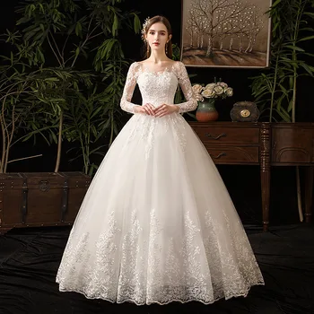 2021 Naujas Elegantiškas O Kaklo Visą Rankovės Vestuvių Suknelė Iliuzija Nėriniai Siuvinėjimo Paprasta Užsakymą Pagaminti Vestuvių Suknelė Vestido De Noiva L