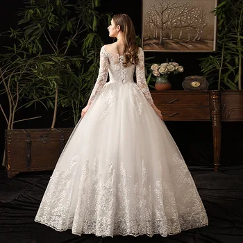 2021 Naujas Elegantiškas O Kaklo Visą Rankovės Vestuvių Suknelė Iliuzija Nėriniai Siuvinėjimo Paprasta Užsakymą Pagaminti Vestuvių Suknelė Vestido De Noiva L