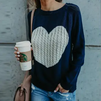 Moterų megztinis 2021 trikotažas gatvės širdies modelis moterims megztiniai rudenį, žiemą šilta viršūnes džemperis moterims kailis puloveriai outwear