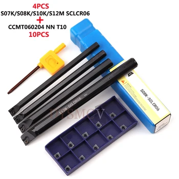 4PCS SCLCR06 S07K / S08K / S10K /S12M /95 laipsnį tekinimo įrankio laikiklis nuobodu juosta + 10VNT CCMT060204 karbido įterpti tekinimo įrankis