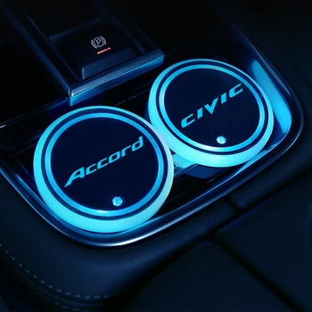 2vnt RGB USB Sutarimu Civic Logotipą, Automobilių LED Puodelio Laikiklis Kilimėlis Spalvingas Šviesos Civic Honda Accord 7 8 9 10 2020 2019 2018 2017 - 2001