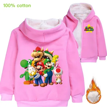 Super Mario striukė berniukui žiemos aksomo, šiluma, Drabužiai, kūdikių mergaitės berniukai hoodies striukės apranga MARIO Vaikams, cartoon kailis palaidinukė
