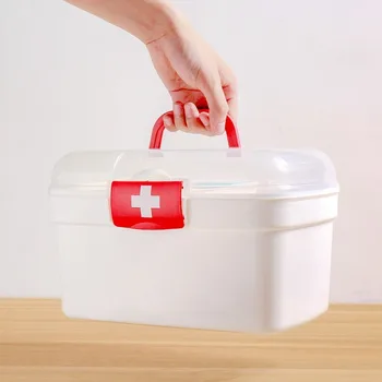 Pirmosios Pagalbos Rinkinio Langelyje Medicina Dėžutė Plastikinė Talpykla Pagalbos Rinkinys Nešiojamų 2Layer Didelės Talpos, Sveikatos Saugojimo Organizatorius WF924