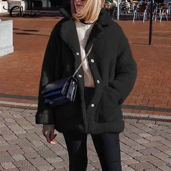 Moterų Žiemą Šilti Kailiniai Paltai Celmia Moterų Prabangus Paltas Atsitiktinis Dirbtiniais Kailiais Striukės Kišenės Mados Tirštėti Outwear Plius Dydis 5XL