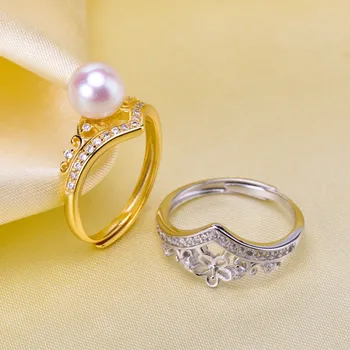 Klasikinių Žiedų Montavimas Karoliukai keičiamo dydžio Dizaino Žiedai Bazės 925 Silver Pearl Žiedai Parametrai Moterų 