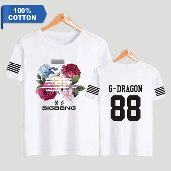Bigbang T-shirt Gėlių Kelių Spausdinti Marškinėlius Vyrų, Moterų Marškinėliai Mados Harajuku trumpomis Rankovėmis Vasarą Patogus, Kvėpuojantis T-shirts