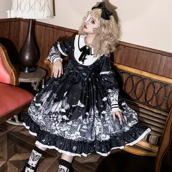 Mergelė Suknelė Cosplay Lolita Mados Pilis Naktį Tamsiai Serijos Goth Lolita Dress Kalėdų, Naujųjų Metų Dovana Tamsiai Suknelė Mergina