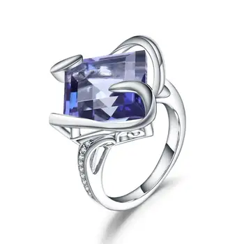 Gem Baleto 925 Sterling Silver Square Ring Gamtos Iolite Blue Mystic Kvarcas Brangakmenio Klasikiniai Žiedai Moteris Vestuvių Papuošalai