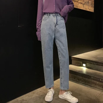 Aukštos Juosmens Džinsai Moterims Streetwear Top Shop Naujovė Asmenybės Moterų Džinsinio Audinio Kelnės Prarasti Visas Rungtynes Korėjos Mados Paprasta Minkštas