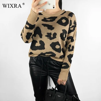 Wixra Moterų Karšto Leopard Šilti Megztiniai Rudenį, Žiemą, O-Kaklo Megztinis Laisvalaikio Megztiniai Madinga Laisvas Megztinis