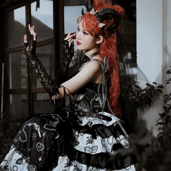 Melonshow Gothic Lolita Dress Plius Dydžio Juodos spalvos Minkštos Sesuo Vampire Diaries Spausdinti Seksualus Rankovių JSK Suknelės Kawaii Drabužiai