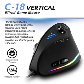 C-18 Vertikalus Žaidimų Pelės 11 Mygtukai 10000 DPI Reguliuojamas Programuojami USB Laidinio RGB Optinė Pelė, Ergonomiškas Gamer Pelė