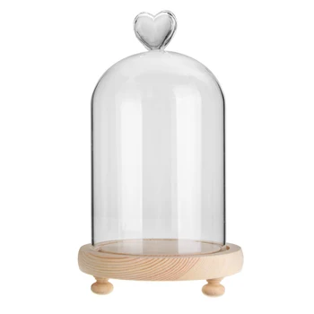 Amžinas Gėlių, skaidraus Stiklo Kupolas Bell Jar Cloche Ekranas Medinio Pagrindo Su Fairy Naktį LED Žibintai, Papuošimai
