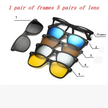 2019 Nouveau 5 gabalas verres polarises lunetėmis de soleil aimant ansamblis cadre miroir TR lunetėmis cadre retro lunetėmis Conduite