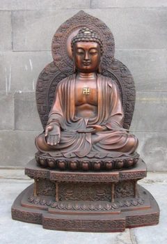 Bi001899 kinijos Budizmo vario raudona bronza Tathagata Gautama buda Sėdėti Lotoso statula