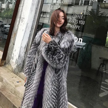 Rudenį Ir Žiemą Naujas Moterų Didelio Dydžio Dirbtiniais Kailinius Imitacija Fox Fur Outwears Madinga Ilgai Skyriuje Padirbtų Kailių Paltai S/6XL D456