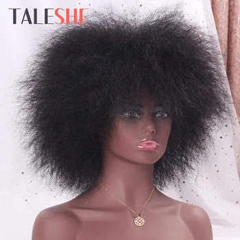 TALESHE Sintetinių Afro Perukas Moterys Afrikos Yaki Tiesiai Trumpas Perukas Juoda Tamsiai Rudas Natūralus Juodas Perukas Moterų Cosplay Plaukų