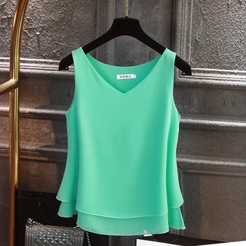 2020 Mados Prekės ženklo Moterų palaidinė Viršūnės Vasarą rankovių Šifono marškinėliai Kieto V-kaklo Atsitiktinis palaidinė Plius Dydis 5XL Prarasti Moteris Viršuje