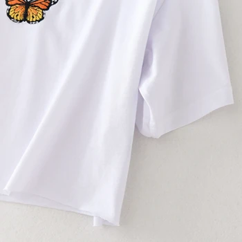 Vyriški drabužiai 2020 metų vasaros, balta apkarpytos marškinėliai moterims mielas atsitiktinis elastingumą viršūnes tees trumpomis rankovėmis moteriška ponios t-shirt
