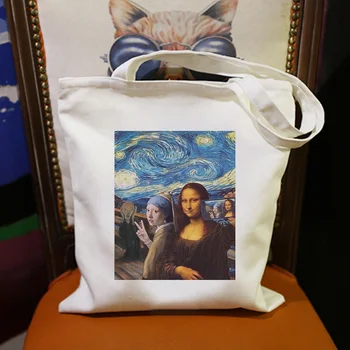 Top Meno Van Gogh Mona Lisa Dažymas Moterų Maišą Mados Harajuku Peties Drobė Krepšiai Grožio Mergina, Kuprinės, Rankinės Atsitiktinis Piniginės