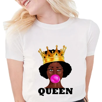 Kramtomosios Gumos Melanino Poppin Karalienė t marškinėliai moterims Minkštos Medvilnės Afrikos Meno grafinis tees Moterų black girl magic baltas Viršūnes