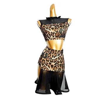 Naujas lotynų Šokių Suknelė Suaugusių Seksualus Viršūnes lotynų Šokių Sijonas Leopard Veiklos Drabužiai Moterims, Salsa Samba, Cha-Cha Kostiumas VDB2285