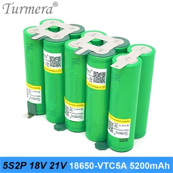Turmera 18V 21V 18650 Baterija 5S2P MUMS 18650-VTC5A 5200mAh 35A Litavimo Baterija Atsuktuvas Baterija Šuros pritaikyti F1