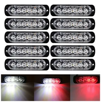10VNT Baltos spalvos Raudona Blykste Šviesos Avarinis Automobilių Transporto Įspėjimas, Mirksi LED Strobe Šviesos Lemputė LED Lemputė 12 v - 24 v