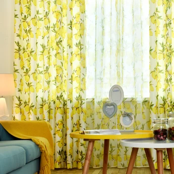 Sielovados Stiliaus Geltona Citrinos Spausdinti Virtuvės Užuolaidų Ekrano Tiulis Užuolaidų, Už Kambarį Animacinių filmų 