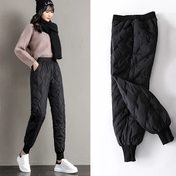 Žiemos Šiltas Žemyn Medvilnės Kelnės Moterims Paminkštintas Dygsniuotas Kelnės Elastingos Juosmens Atsitiktinis Kelnės Streetwear