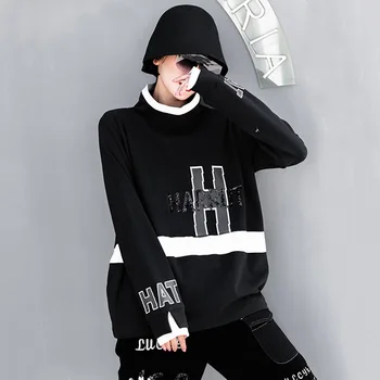 Max LuLu Naujų Korėjos Dizaineris Žiemos Moteriškų Punk Stiliaus Tee Marškinėliai Ponios Prarasti Dryžuotas Golfo Tshirts Blizgučiai Spausdinti Drabužiai