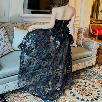Max Spri 2019 Naujas Vestidos Moterų Sexy Stebėjimo Rankovių Gėlių Nėrinių Tinklelio Suknelė Elegantiškas Šalies Klubas Vasarą Raukiniai Suknelė