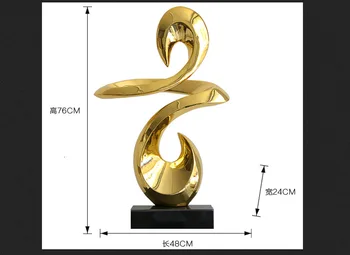 76Cm Abstrakčiai Auksas, Sidabras Susukti Linijos Dervos Ornamentu Kūrybos Statula Šiuolaikinės Darbalaukio Marmuro Amatų Kūrinys 
