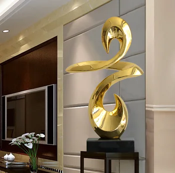 76Cm Abstrakčiai Auksas, Sidabras Susukti Linijos Dervos Ornamentu Kūrybos Statula Šiuolaikinės Darbalaukio Marmuro Amatų Kūrinys 