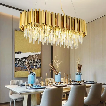 Jmmxiuz Stačiakampio formos šiuolaikinės krištolo sietynas valgomajame prabanga kambarį, LED apšvietimas, šviestuvas, didelė virtuvė blizgus kristalų