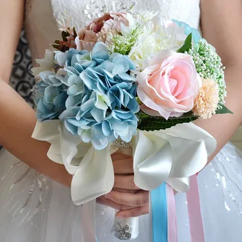 Realios Foto Crystal Rose Vestuvių Puokštės Vestuvių Bridesmaid, Dirbtinių Deimantų Gėlių Puokštė Su Šilko Juostelės Ir Krištolo