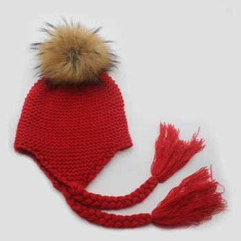 2019 Vaikų Žiemos Šiltas Meškėnas Kailių Mezgimo Skrybėlės Mergaitės Berniukai tikro Kailio Pompom Beanies Bžūp vaikai Nėrimo Kūdikių Kepuraitės Kepuraitė Kepurės