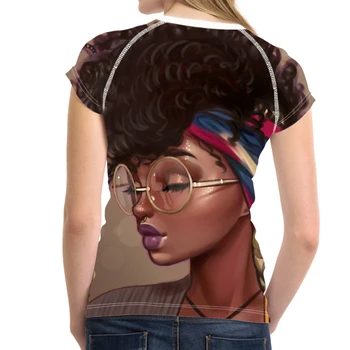 FORUDESIGNS trumpomis Rankovėmis Moterims Topai Juoda Meno Afrikos Mergaičių Spausdinimo T-shirt Ladies O-kaklo Marškinėliai Moterims Vasaros Marškinėlius
