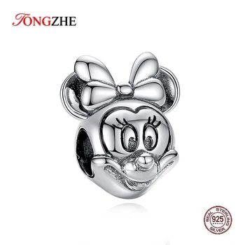 TONGZHE 925 Sterlingas Sidabro Minnie Mouse Žavesio Pakabukas Karoliukai Tinka Originalios Pakabukai Moterų Apyrankė 