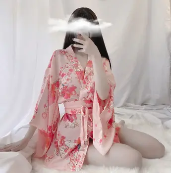 Japonų Kimono Skraiste Spausdinti Anime Tarnaitė Cosplay Lingrie Rožinė Halloween Kostiumai Moterims Seksualus Kambarinės Vienodą Aprangą Seksualinės Suknelės