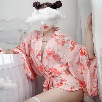 Japonų Kimono Skraiste Spausdinti Anime Tarnaitė Cosplay Lingrie Rožinė Halloween Kostiumai Moterims Seksualus Kambarinės Vienodą Aprangą Seksualinės Suknelės