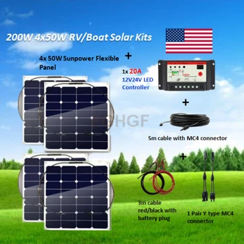 Sunpower Lanksčias Saulės Paneles 1pcs 2vnt 3pcs 4pcs Saulės Sistemos Rinkinys su LED Įkrovimo Valdiklis saulės Sistemos Komplektas RV/valtis