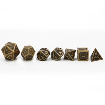 7pcs/set Klasikinis RPG Kauliukai D&D Metaliniai Kauliukai DND Senovės Aukso Drožyba Numeriai D4 D6 D8 D10 D12 D20 Polyhedral kauliukai