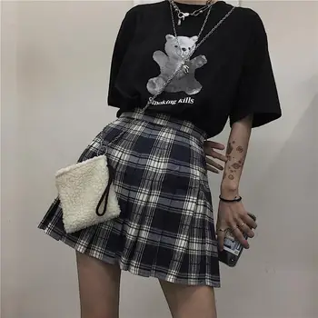 Harajuku Pledas Sijonas Moterų Retro Aukšto Juosmens Klostuotas Mini Sijonai Naujas Mados Streetwear Grunge Stiliaus Atsitiktinis Vasaros Sijonai Moteris