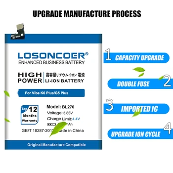 LOSONCOER 5200mAh BL270 Geros Kokybės Baterija Lenovo Vibe K6 Plus G Plus G5 